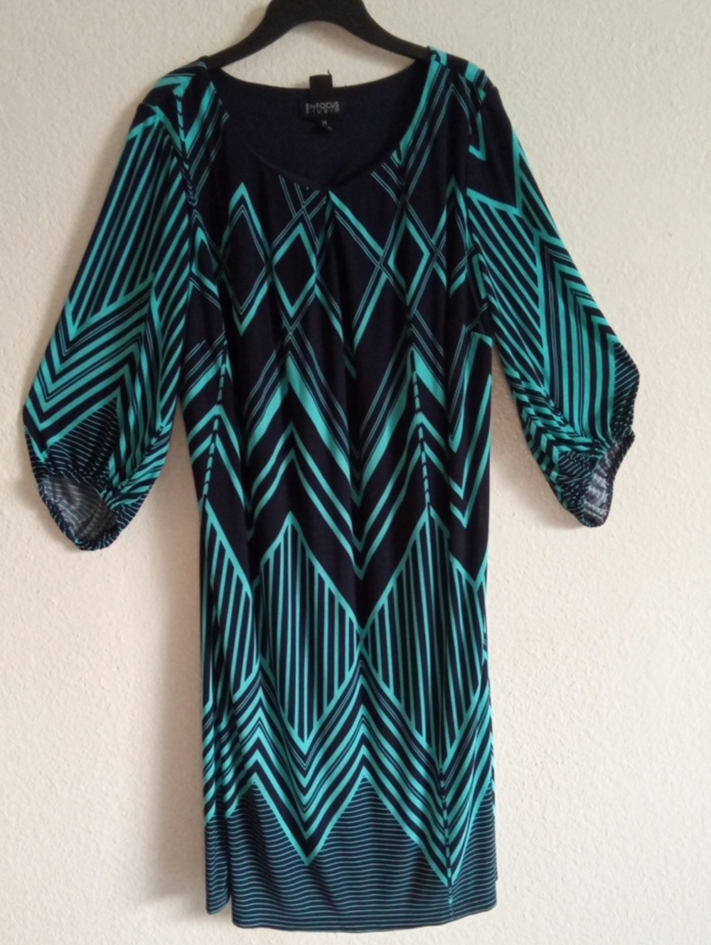 ENFOCUS ESTUDIO Ingear Navy and Teal Print Midi Dress